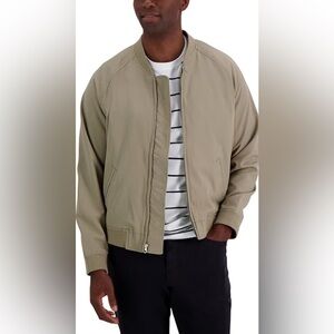 Haggar mens Stretch Gabardine Full-zip Straight Fit khaki Bomber Jacket M EUC